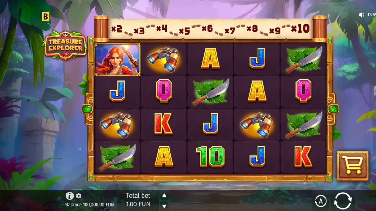 Tampilan layar permainan slot Treasure Explorer di perangkat seluler