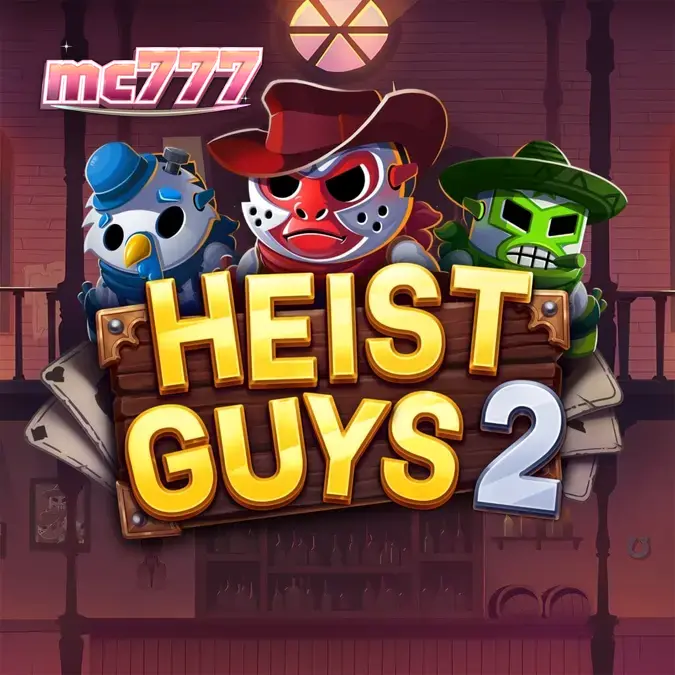 Tampilan visual permainan slot Heist Guys 2 dengan tema perampokan koboi.